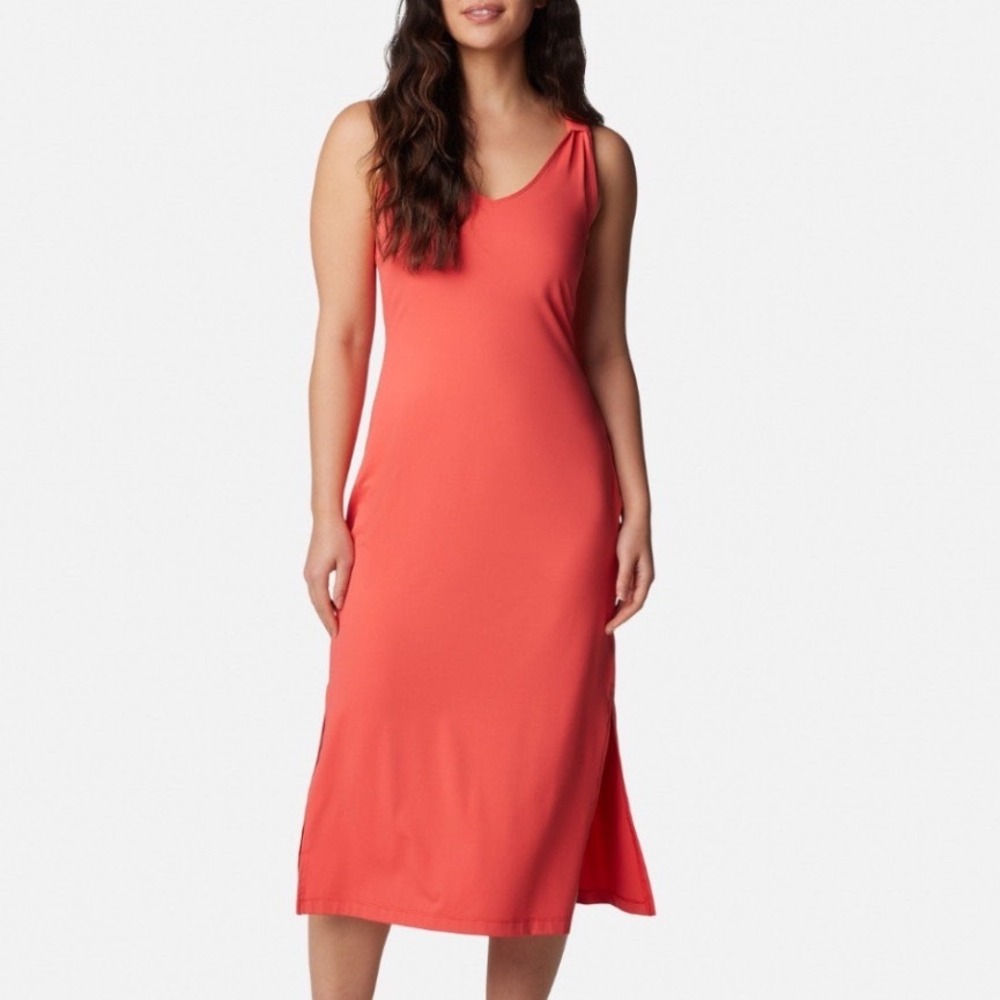 Columbia Chill River Midi Dress Coral v-Neck UPF 50 Size Large